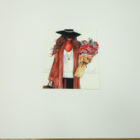 Аппликация из неопрена пришивная девушка в шляпе с букетом цветов