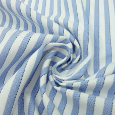 Белая рубашечная ткань в голубую полоску из мерсеризованного хлопка